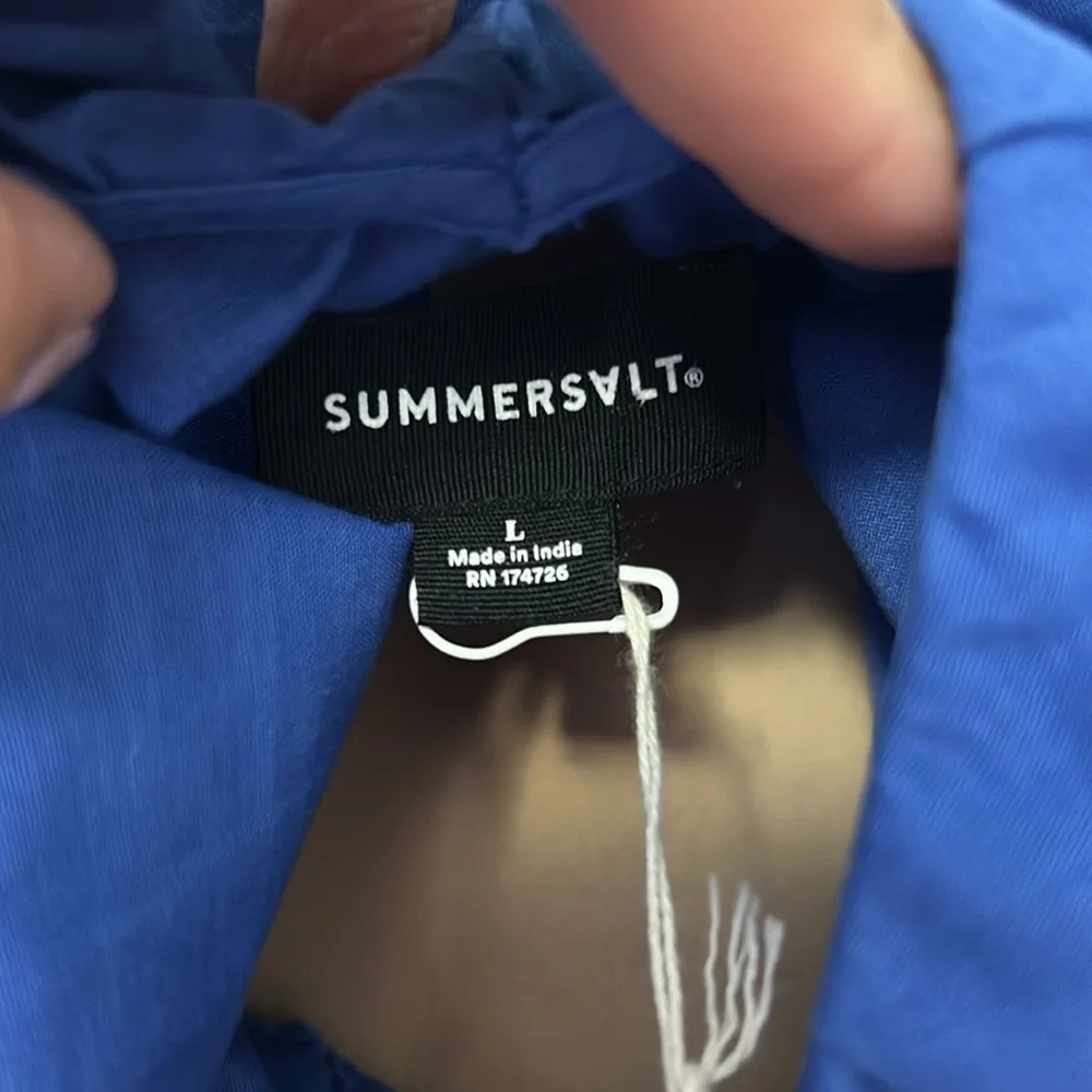 Summersalt Coastal Poplin Ruffle Neck Midi/Maxi Dress Blue - Picture 10 of 11